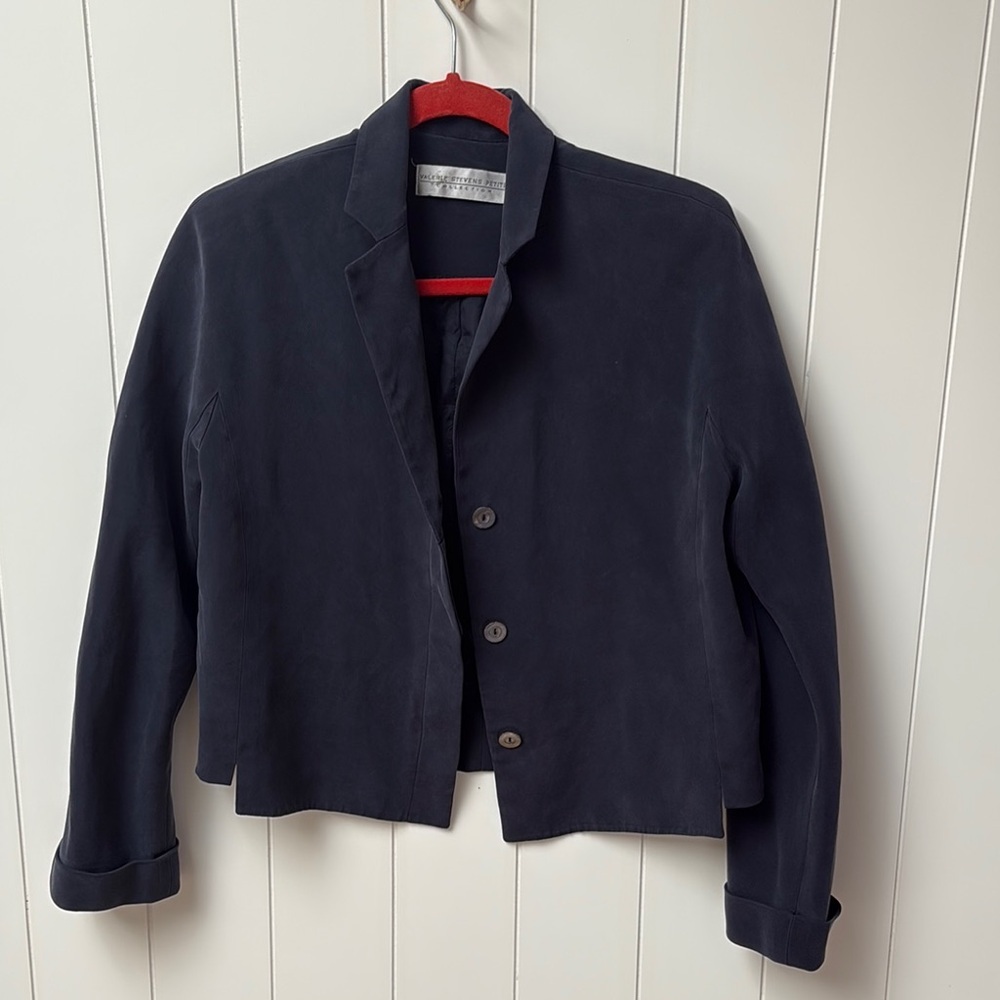 Valerie Stevens Navy Blue 100 silk jacket slight crop 14p